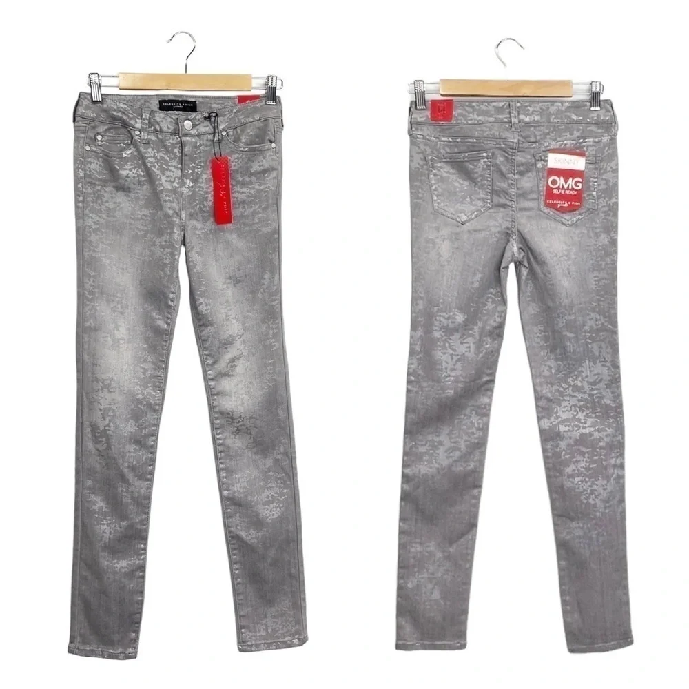 Celebrity Pink Skinny Jeans Girl’s Size 14 Metallic Silver Gray Camo New NWT